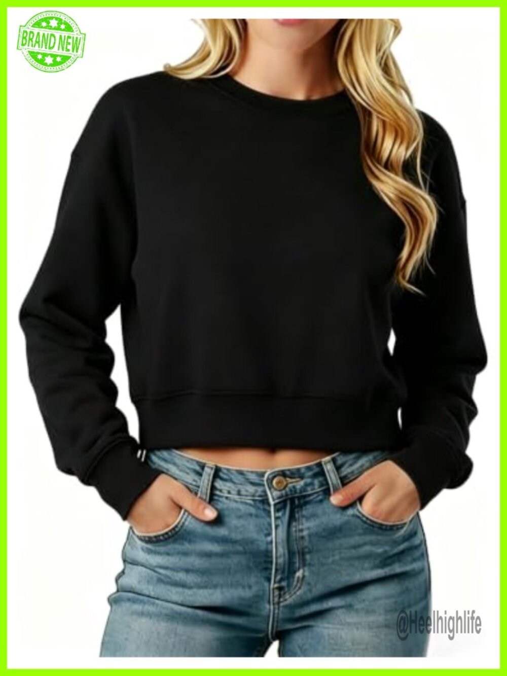 Cropped Sweatshirt Crewneck Drop Shoulder Pullover Cotton Blend